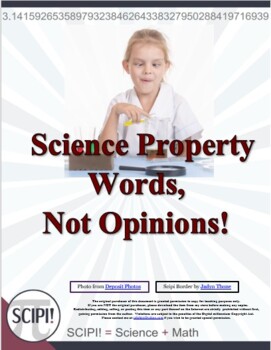 Preview of Science Property Words, Not Opinions A Reference Guide for Students