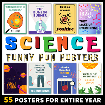 Preview of Science Puns Posters Classroom Decor Bulletin Board Value Bundle