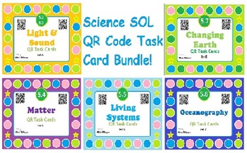 Preview of Science QR Code Task Cards Bundles - SOL's 5.2-5.7 - 5 Sets of 20+ cards!