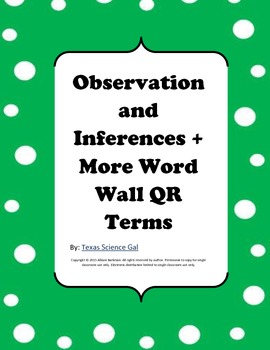 Preview of Science QR Word Wall ~Observation & Inferences~
