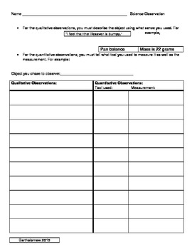 Preview of Science - Quantitative and Qualitative Observation Worksheet