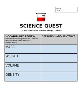 Preview of Science Quest: Mass, Volume, Weight, Density