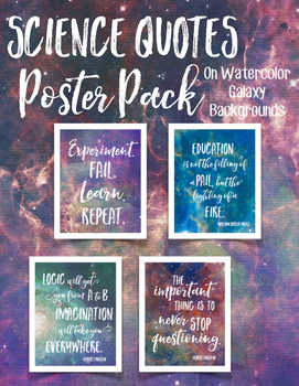 Preview of Science Quotes Poster Pack on Watercolor Galaxy