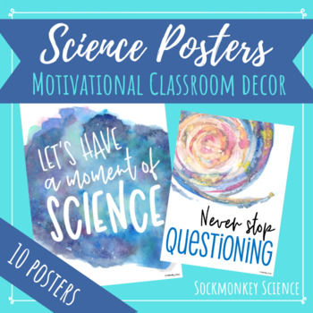 Preview of Science Quotes Posters: Outer Space Theme Watercolor Decor for Middle School