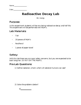 Preview of Science Radioactive Decay lab