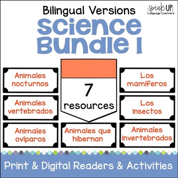 Preview of Bilingual Science Readers & Activities - Print & Digital Boom Cards with Audio