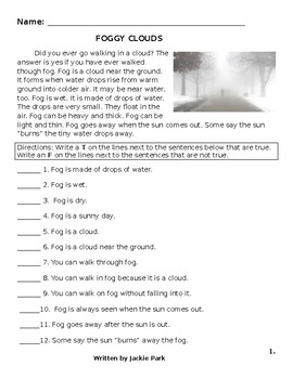 science reading comprehension lesson fog clouds rain