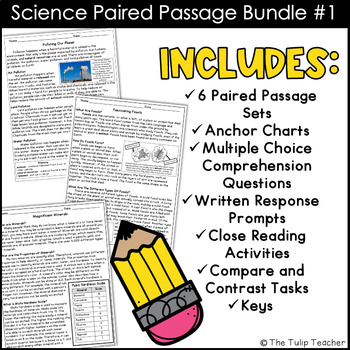 science reading comprehension paired passages bundle 1