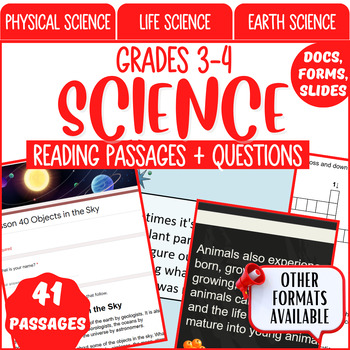 Preview of Science Reading Comprehension Passages and Questions Digital Resources Grade 3-4