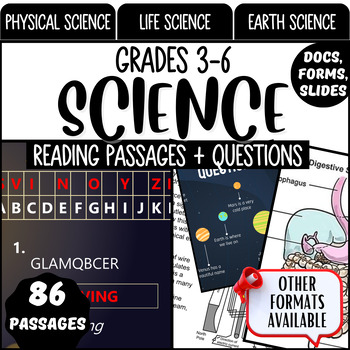 Preview of Science Reading Comprehension Passages and Questions Digital Resources Grade 3-6