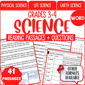 Preview of Science Reading Comprehension Passages and Questions Word Document Bundle