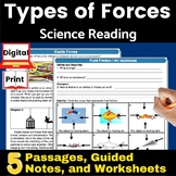 Types of Forces with gravity & friction worksheets Science