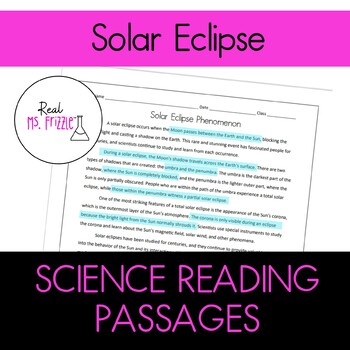 Preview of Science Reading Passage--Solar Eclipse Phenomenon