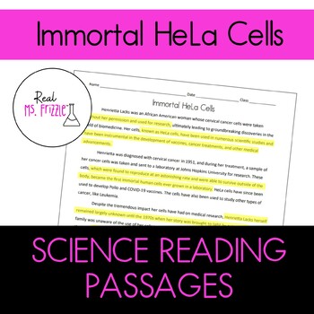 Preview of Science Reading Passages--Immortal HeLa Cells