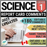Grade 1 Report Card Comments Ontario BC SCIENCE Editable U