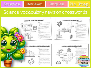 Science Revision crosswords - plants light forces and magnets rocks