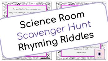 Preview of Science Room Scavenger Hunt Rhyming Riddles