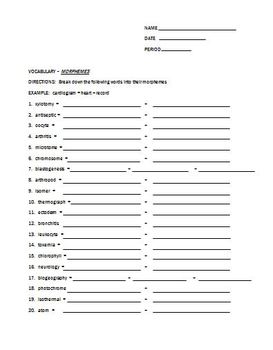 vocabulary word assignment