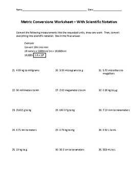 Science! Unit Conversions, SI, Metric, US, Scientific Notation: Worksheets!