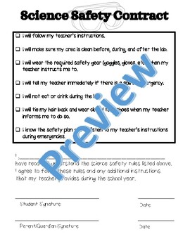 Science Safety Activity/Worksheet- Safety Rules- Science Safety Contract