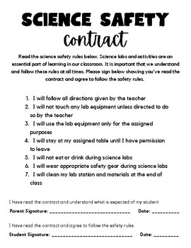 Science Safety Contract by hey there science teach | TPT