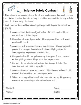 Science Lab Safety Contract Freebie by Kimberly Scott Science | TpT