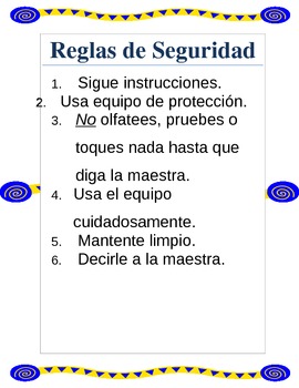 Preview of Science Safety Rules Spanish