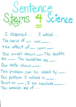 Preview of Science Sentence Stems