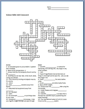 Preview of Science Skills Crossword Puzzle
