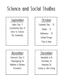 Preview of Science & Social Studies Monthly Overview