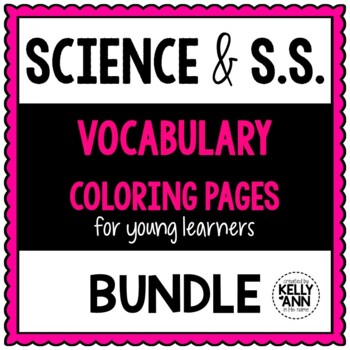 Preview of Science/Social Studies Vocabulary Coloring Worksheets, Primary Worksheets