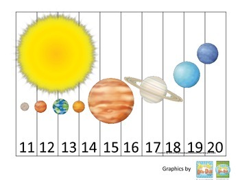 Preview of Science Solar System Number Sequence Puzzle 11-20 preschool homeschool