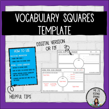 Preview of Science Speak - Vocab Square Template - Digital & In-Person
