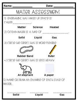 Preview of Science States of Matter Test/Assessment for Special Education 2nd grade