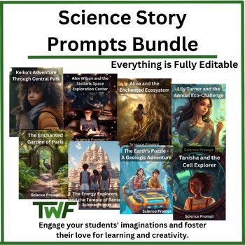 Preview of Science Story Prompt Bundle for Grade 7-10 Science-Fully Editable Growing Bundle