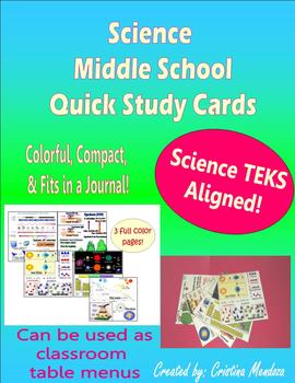Preview of Science Study Cards aligned to Middle School