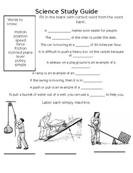 Preview of Science Study Guide - Forces & Simple Machines