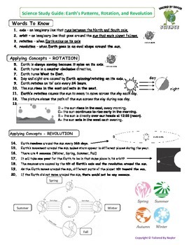 Preview of Science Study Guide and Test Combo: Earth’s Patterns, Rotation, and Revolution