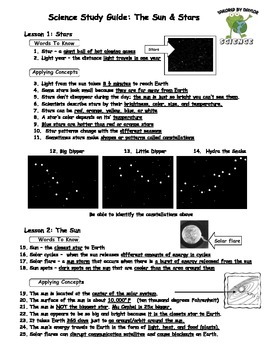 Preview of Science Study Guide and Test Combo: The Sun and Stars