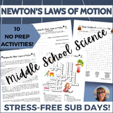 Newton's Laws of Motion Middle School Science Sub Plan Ind