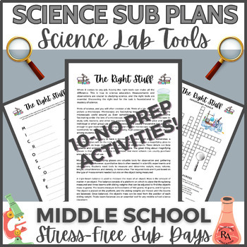 Preview of Science Sub Plans Middle School 6th, 7th, 8th Grade Science Lab Tools