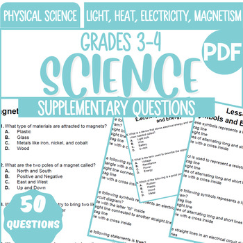 Preview of Science Supplementary Questions | Light Heat Electricity Magnetism 50 MCQS
