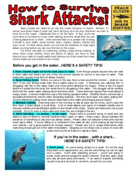 Preview of Science Survival Article - Shark Attacks (Sub - Emergency Plans / animals)