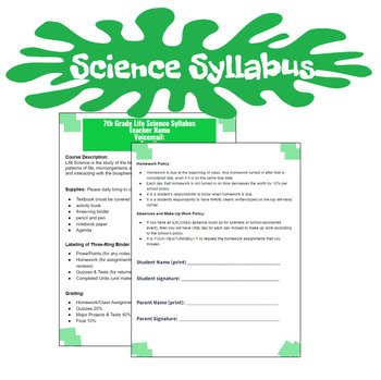 Preview of Science Syllabus