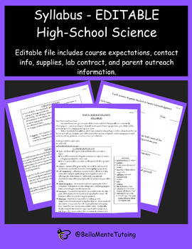 Preview of Science Syllabus - Regents and High School - EDITABLE