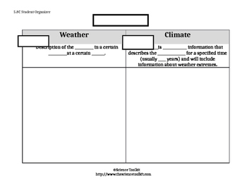 Preview of Science TEKS 5.8A Weather vs Climate student organizer