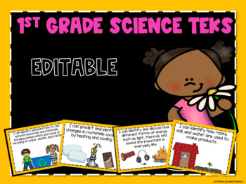Science TEKS Posters for First Grade *EDITABLE* by stickers and staples