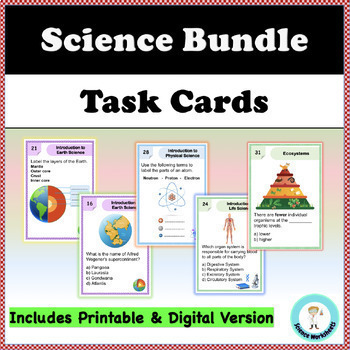 Preview of Science - Task Cards Bundle (Printable and Digital Science Worksheets)