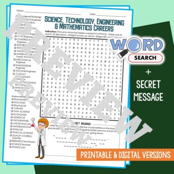 Preview of Science Technology Engineering Mathematics Careers Word Search Puzzle Activity
