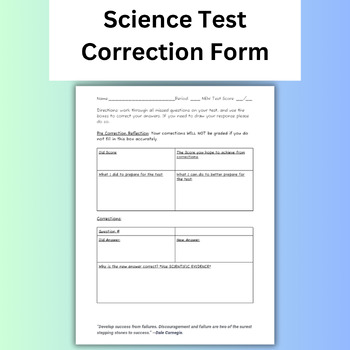 Preview of Science Test Correction Form